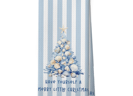 Mcehtle Blue Coastal Beach Christmas Tree Kitchen Towels, Coastal Beach Christmas Decor Hand Towel for Bathroom Kitchen Decor, Xmas Seashell Tree Decorative Tea Towels Dish Towel 16x24 Inch