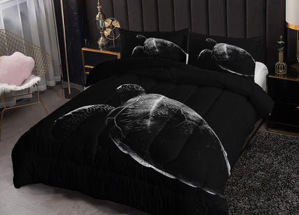 Nttopship Sea Turtle Comforter Set Twin Size, Animal Black Turtle Sea Soft 3 Pcs,Sea Turtle Bedding Set for Kids,Black Night Turtle Themewith 1 Comforter and 2 Pillowcases