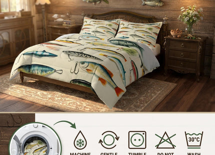 Erosebridal Fishing Queen Comforter Set for Boys, Hunting and Fishing Bedding Set Big Bass Pike Fish Comforter, Ocean Life Quilt with 2 Pillowcases for Rustic Farmhouse Lake House Decor