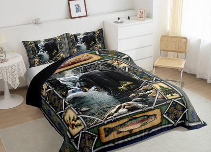 Feelyou Black Bear Comforter Set Twin Size Rustic Lodge Cabin Bedding Set for Kids Boys Girls Cute Wildlife Duvet Quilt Soft Lightweight Microfiber Bedroom Decor,with 1 Pillow Case