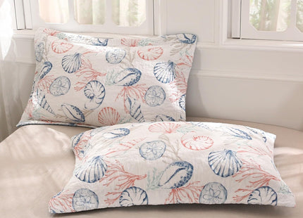 SUCSES 100% Cotton Coastal Quilts Bedding 3Pcs King Ocean Blue Quilt Nautical Conch Summer Comforter Reversible Lightweight Bedspread Coverlet with 2 Pillow Shams for All Season