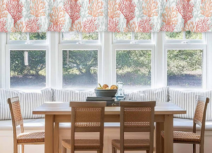 Rullikatlyi Red Orange Grey Coastal Curtain Valances for Windows, Summer Coral Beach Kitchen Valance Window Treatments Panel 2 Pack, Nautical Rod Pocket Short Curtains for Bathroom Bedroom 42x12Inch