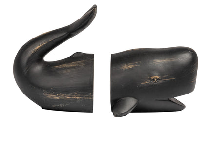 Creative Co-Op Decorative Distressed Resin Whale Bookends, Black
