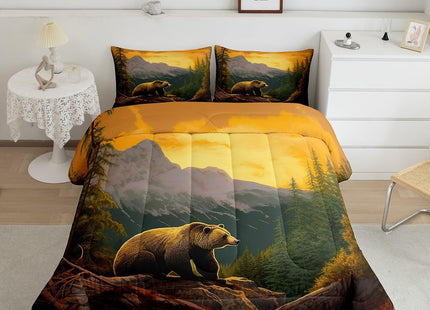 Rustic Lodge Bear Bedding Set Queen Size,Westurn Country Hunting Wild Animal Comforter Set for Adults Men Boys,Nature Woodland Mountain Adventure Duvet Insert Retro Microfibre Soft Quilt,3 Piece