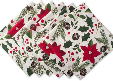 DII Woodland Holly Christmas Holiday Kitchen & Table Décor, Napkin Set, 20x20, Poinsettia & Christmas Greenery, 6 Count