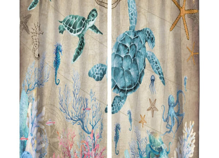 Nautical Green Sea Turtles Curtains, Jellyfish Beach Shell Coral Blue Ocean Beach Theme Rod Pocket Window Treatments Drapes for Bedroom Living Room 42x63in (Décor)
