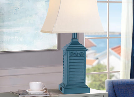 Set of 2 Table Lamps for Living Room Bedrooms, Coastal Nautical Navy Blue Bedside Nightstand Lamp with 2 USB Ports 1 AC Outlet, 3-Color Temperature Farmhouse Beach End Tables Lamp with LED Bulbs