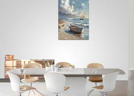 Sailboat Wall Art Ocean Sailboat Wall Decor Coastal Beach Canvas Print Blue Nautical Painting Modern Artwork Home Decorations for Batrhroom Bedroom Office Kitchen Living Room Framed 12"x16"