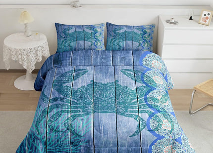 Erosebridal Crab Print Comforter Twin Ocean Themed Bedding Set Boho Mandala Duvet Set Blue Coral Quilt Set 2 Piece Sea Wildlife Down Alternative Comforter with 1 Pillowcase Blue Bedroom Comforter Set
