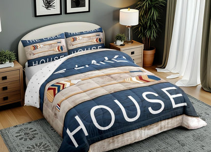 Castle Fairy Lake House Theme Comforter Set,Rustic Farmhouse Bedding Set for Kids Girls Women,Adults Lake Paddles Comforter,Retro Wooden Quilted Duvet Set Bedroom Collection Twin Size 2Pcs