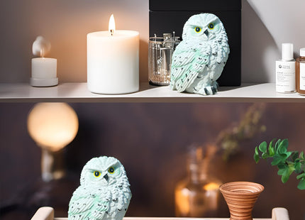 XKFLAUHM Snowy White Owl Statue, Small Resin Owl Figurine Shelf Decor