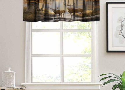wlsgdsg Rustic Deer Valance Curtain Vintage Country Nature Maple Leaf Forest River Hunting Elk Nature Wildlife Window Treatment Valances Curtains for Living Room Bedroom，54x18Inch 1P
