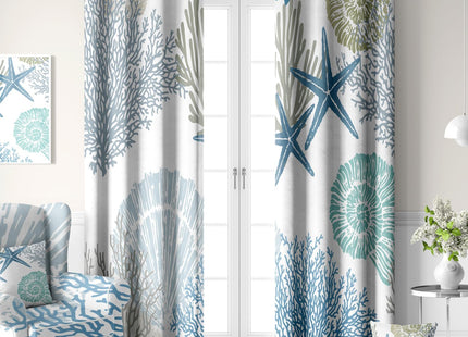 Aeyadis Blue Teal Coastal Window Curtains, Beach Nautical Starfish Coral Window Drapes Blackout Treatment Darkening Thermal Insulated Grommet for Living Room Bedroom Decor 2 Panels 52x63 Inches