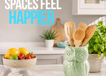Comfify Sage Green Owl Utensil Holder – Decorative Ceramic Kitchen Crock