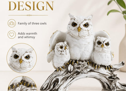 Blorple White Owl Family Statue, Resin Owl Figurines for Home Decor