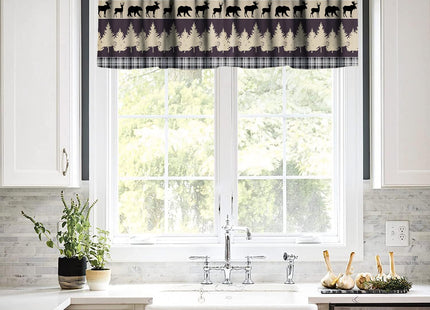 SENRUEGT Rustic Farmhouse Bear Deer Valances,Retro Rustic Style Valance Farmhouse Cottage Cabin Window Curtain Valance for Living Room Kitchen Study Room Home Decro,54X18 1 Piece