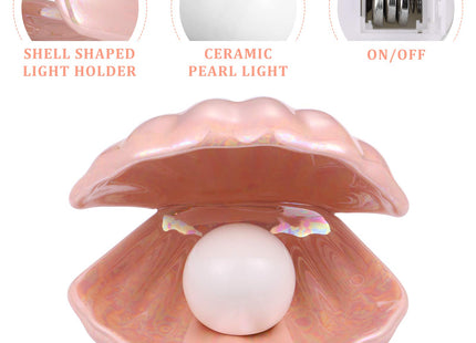 IMIKEYA Shell Pearl Light, LED Ceramic Pearl in Shell Night Light Desktop Portable Ocean-Inspired Seashell Lamp for Bedroom Home Decor, Pink
