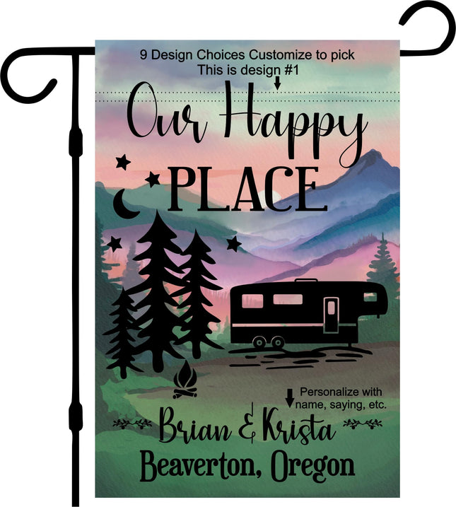 Personalized Camper Garden Flag for Campsite, Custom Outdoor Camping Decoration Sign, Unique Yard Decor for RV Travel Trailer, Motorhome, Tent, Camping Enthusiasts (Solid Fifth Wheel Camper)
