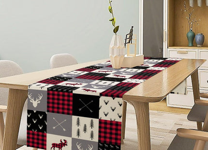 Cabin Retro Rustic Lodge Table Runner Deer Country Hunting Wild Animal Plaid Check Kitchen Dinner Runner for Indoor Home Living Room Party Dining Table Decoration 13"x120"