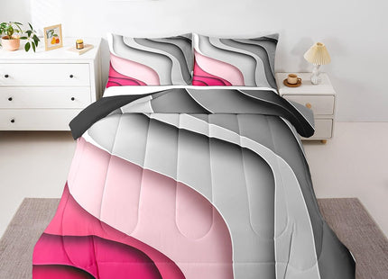 Erosebridal Minimalism Sea Comforter Twin Abstract Bedding Set for Girls Women, Modern Aesthetic Bedding Comforter Sets Summer Beach Duvet Insert, Pink Black Striped Artwork Quilted Comforter 2pcs