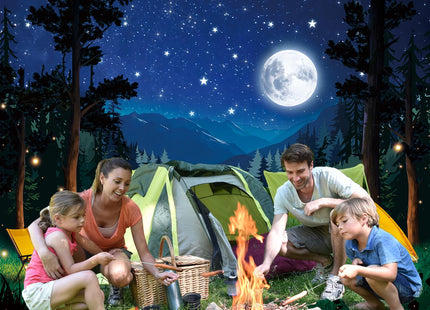 Forest Scene Camping Backdrop Night Campfire Tent Camping Adventure Bammer