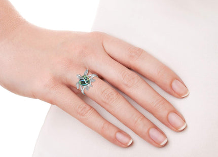 AeraVida Nautical Sea Turtle Heart Abalone Shell .925 Sterling Silver Ring (10)