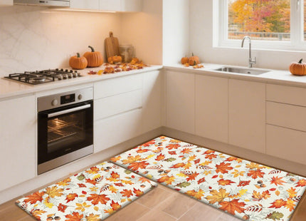 SHACOS Fall Anti Fatigue Kitchen Mats Orange Maple & Acorn 17x27.5+17x47