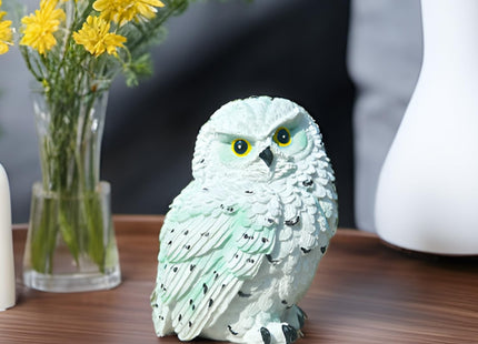 XKFLAUHM Snowy White Owl Statue, Small Resin Owl Figurine Shelf Decor