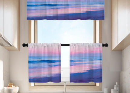 Batmerry Light Blue Coastal Sunset Sky Blackout Valances for Kitchen Windows, Pastel Ocean Nature Room Darkening Rod Pocket Top Short Valance for Bathroom, 52X18 Inches
