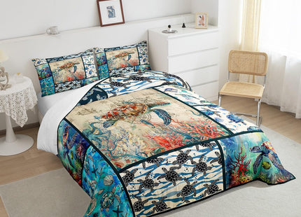Octopus Bedding Set Twin Size, Kids 3D Sea Turtle Crab Comforter Set, Boys Tortoise Nautical Duvet Set, Girls Ocean Life Patchwork Quilt, Underwater World Bedding Comforter Sets with 1 Pillowcase