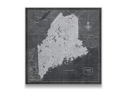 Push Pin Maine Map Board - With Push Pins to Mark Maine Travel - Handmade in Ohio, USA - Design: Modern Slate