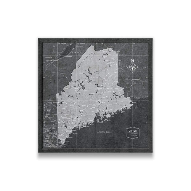 Push Pin Maine Map Board - With Push Pins to Mark Maine Travel - Handmade in Ohio, USA - Design: Modern Slate
