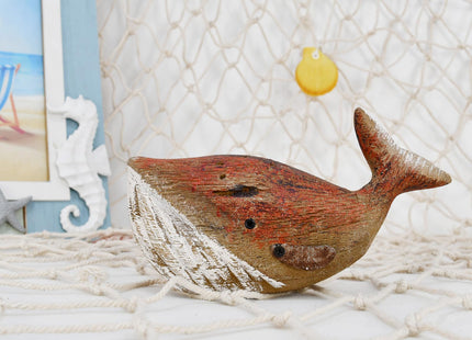 K KILIPES Wood Whale Statue Beach Table Decor for Home, 5.5" H Rustic Hand Carved Wood Sculpture Whale Figurine Coastal Centerpiece Nautical Ocean Decorations