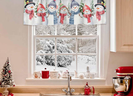 Christmas Snowman Window Valance Rod Pocket Short Curtain Panels Winter Snowy Cardinal Pine Tree Branches Kitchen Valances Curtains, Retro Window Treatments Drapes for Living Room Bedroom 42x12in