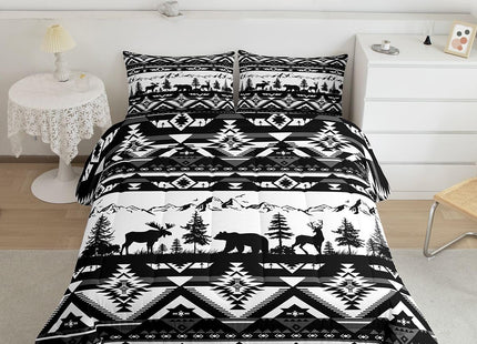 Feelyou Western Comforter Set All Season Southwestern Aztec Bedding Set with 1 Pillow Cases BearKids Toddler Bedclothes Deer Moose Bedroom Decor Wild Animals Grey Duvet Quilt