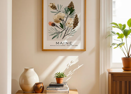 GroovyGrove Maine Flower Market Poster Wall Art Prints, Abstract US States Flower Wall Art, Neutral Botanical Wall Art Decor for Bedroom, Living Room (Unframed)