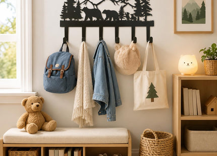 SIFZYJGN Personalized Metal Bear Coat Rack Wall Mount Cabin Coat Hanger Coat Hooks & Hat Hanger for Wall, Rustic Cabin Decor Wildlife Bear Hooks for Backpacks, Bags & Towels, Entryway Organizer