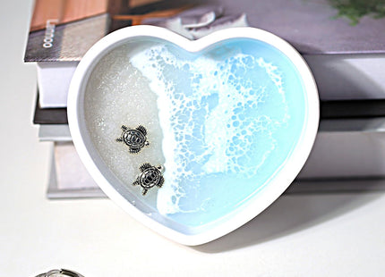Handmade Resin Ring Dish, Beach Themed Trinket Dish with Couple Sea Turtles