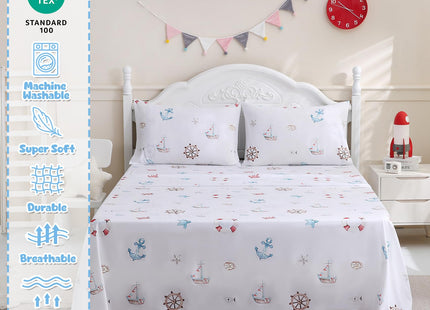 Ocharo Full Size Bed Sheet Set for Kids,Sailboat Anchor Pattern,Blue White