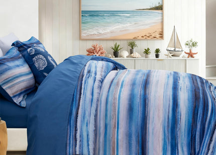 Holawakaka All-Season 6-Piece Nautical Bedding Set King – Complete Beach Stripe Comforter Set with Sheets & Shams