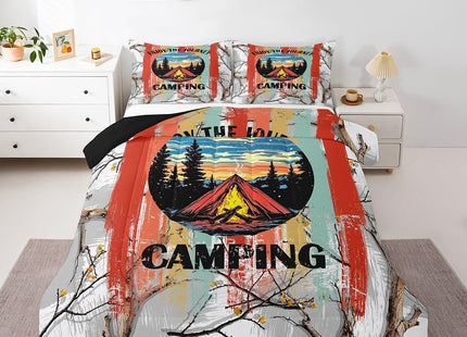 Erosebridal Happy Camping Full Comforter Set,RV Camper Bedding Sets for Travel Trailer,Rustic Cabin Quilt Bed Set for Kids Girls Boys,Forest Tree Mountain Bedroom Decor,2 Pillowcases Breathable