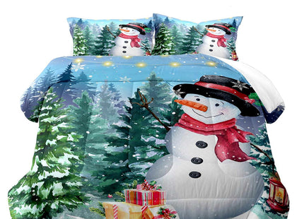 LUVIVIHOME 3PCS Merry Christmas Comforter Set Queen Size, Cute Funny Snowman Bedding, Winter Snowflake Pine Tree Christmas Bedroom Decor for Kids Boys Girls Teens Toddler, Xmas Gifts, 2 Pillow Shams
