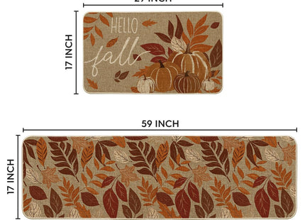 Artoid Mode Maple Leaf Pumpkin Fall Kitchen Mats Set of 2-17x29+17x59