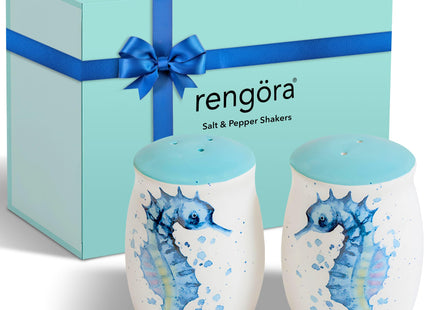 Rengöra Seahorse Salt and Pepper Shakers, Ceramic Coastal Set