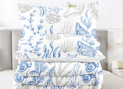 Raphus Cucullatus Sea Shell Bedding Comforter Set Full, Beach Theme Ocean Coastal Bed Set, Sea Shell Bedding