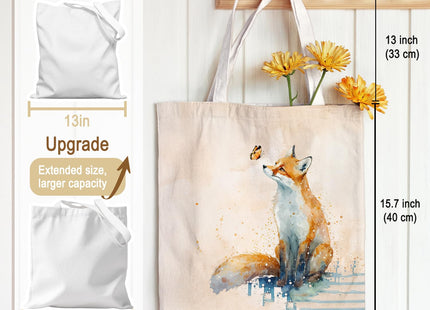 LIANGW Cute Fox Canvas Tote Bag for Women Girls Fox Lovers, Fox Gifts, Reusable Grocery Bags Shopping Bags