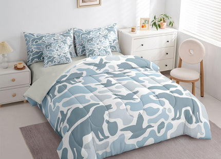 Feelyou Kids Camo Hunting Comforter Set with Sheets King Size 7 Piece for Boys Teens,Camouflage Duck Dog Hunters Bedding Set Farmhouse Rustic Cabin Bed Set Blue