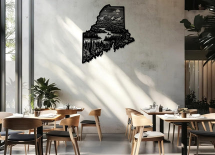 Maine State Landscape Metal Wall ArtWallArt DecorMetal Outdoor DecorMetal SignsRustic Farmhouse ArtworkStunning Wall Decoration for Living RoomOffice (Black,20 Inches)