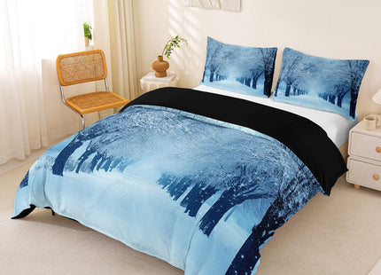Erosebridal Winter Duvet Cover Queen, Blue Snow Snowstorm Bedding Set, Park Winter Landscape Scene Comforter Cover, Snowy Woodland Trees Bedroom Decor Quilt Cover with Zipper Closure