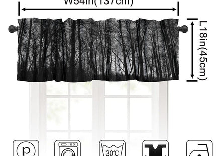 SHElifestyle Gothic Black Forest Window Valance Curtain, Gloomy Dark Forest Foggy Mysterious Pine Black Tree Forest Valance for Farmhouse Bedroom Living Room Kitchen 54x18inch